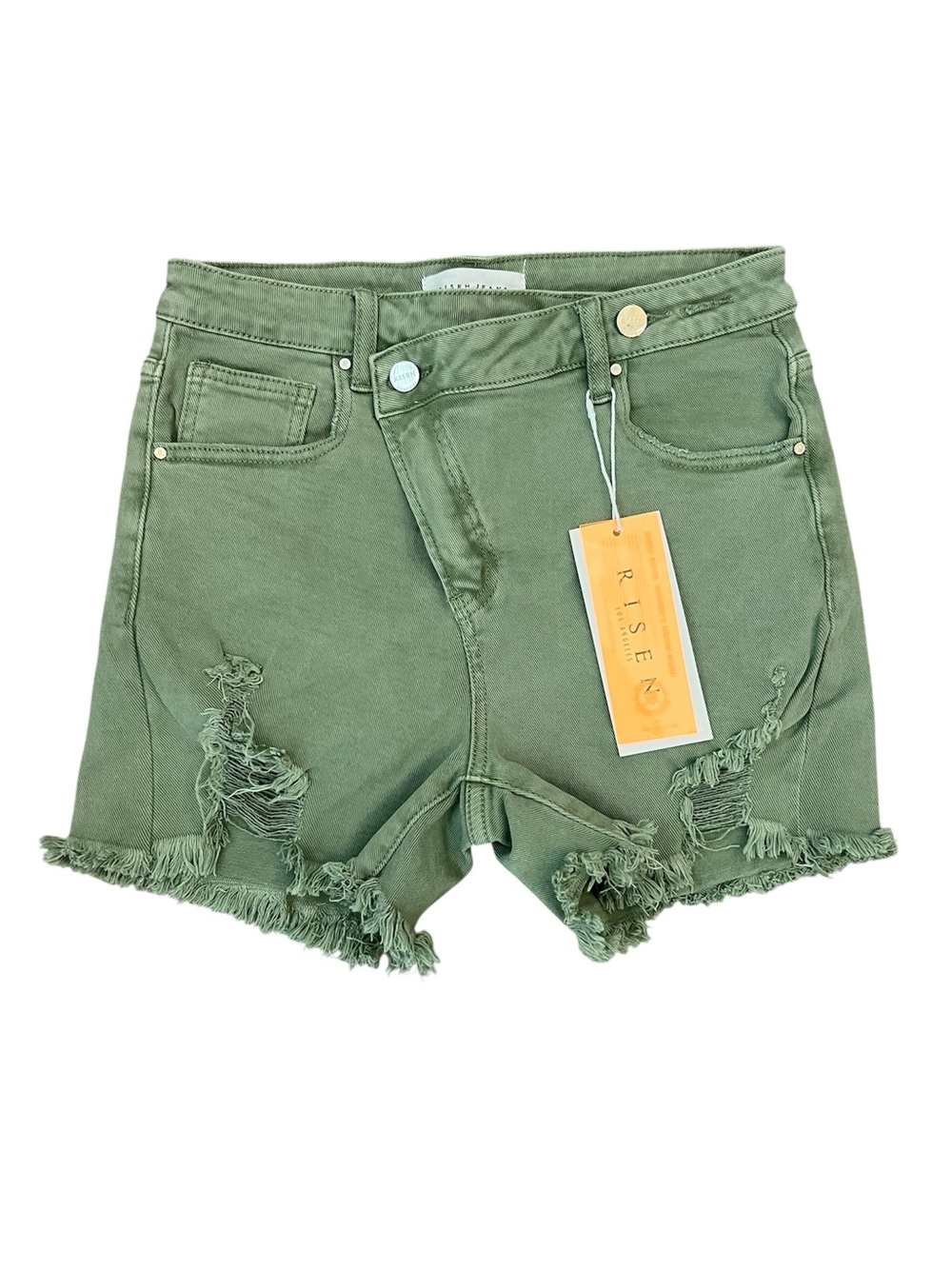 Risen Women’s High Rise Cross Over Shorts in Olive - M